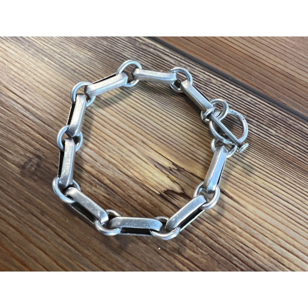 Mexico 925 Sterling Industrial Bar Link Toggle Chunky Vintage Bracelet 61g 9in